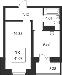 Планировка — Сакура парк, 1-комн., 38 м²