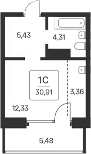 Планировка — Сакура парк, Студия, 25 м²