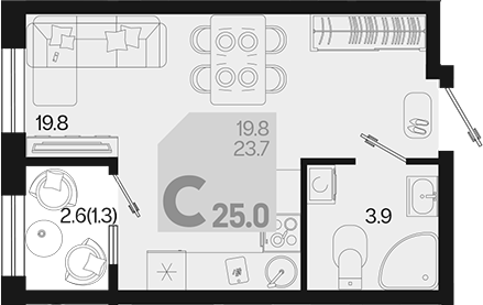 Планировка — Первое место, Студия, 24 м²