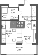 Планировка — Ворошилов, Студия, 26 м²