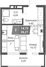 Планировка — Ворошилов, Студия, 26 м²