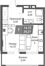 Планировка — Ворошилов, Студия, 26 м²