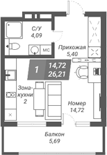 Планировка — Ворошилов, Студия, 26 м²