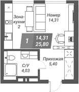 Планировка — Ворошилов, Студия, 26 м²