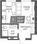 Планировка — Ворошилов, Студия, 25 м²