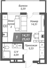 Планировка — Ворошилов, Студия, 26 м²