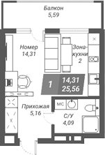 Планировка — Ворошилов, Студия, 26 м²