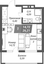 Планировка — Ворошилов, Студия, 26 м²