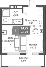 Планировка — Ворошилов, Студия, 26 м²