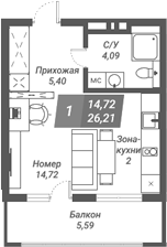Планировка — Ворошилов, Студия, 26 м²