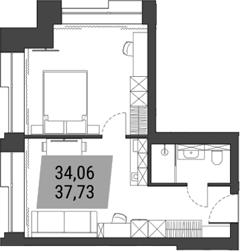 Планировка — Лэнд Лорд, 1-комн., 38 м²