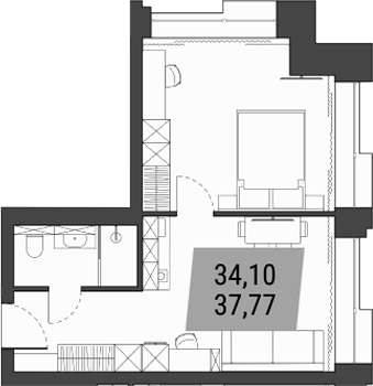 Планировка — Лэнд Лорд, 1-комн., 38 м²
