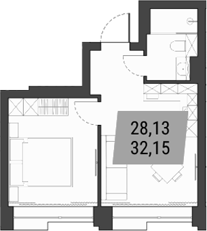 Планировка — Лэнд Лорд, 1-комн., 32 м²
