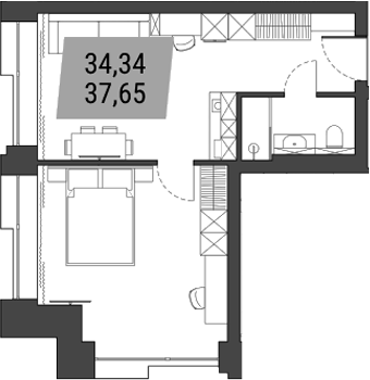 Планировка — Лэнд Лорд, 1-комн., 38 м²