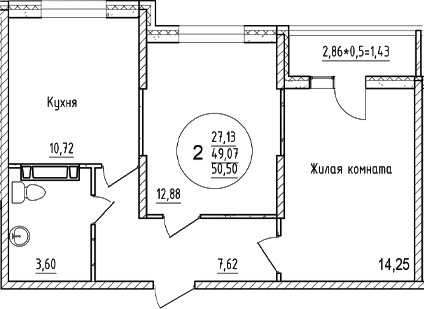 Планировка — Друг, 2-комн., 49 м²