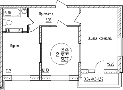 Планировка — Друг, 2-комн., 50 м²