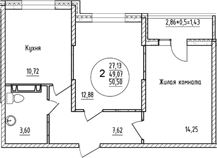 Планировка — Друг, 2-комн., 49 м²