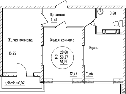 Планировка — Друг, 2-комн., 50 м²