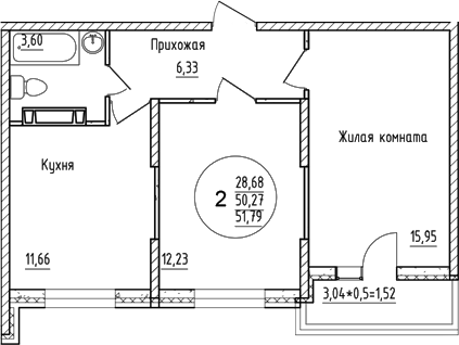 Планировка — Друг, 2-комн., 50 м²