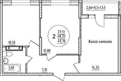 Планировка — Друг, 2-комн., 48 м²