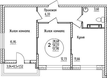 Планировка — Друг, 2-комн., 50 м²