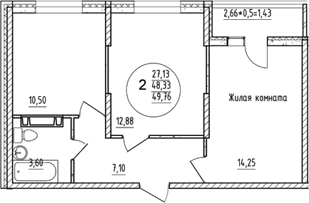 Планировка — Друг, 2-комн., 48 м²