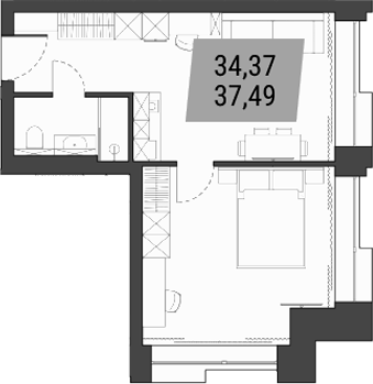 Планировка — Лэнд Лорд, 1-комн., 37 м²