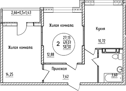 Планировка — Друг, 2-комн., 49 м²