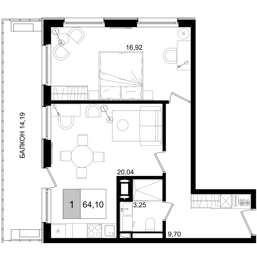 Планировка — ГК Корсаков, 2-комн., 50 м²