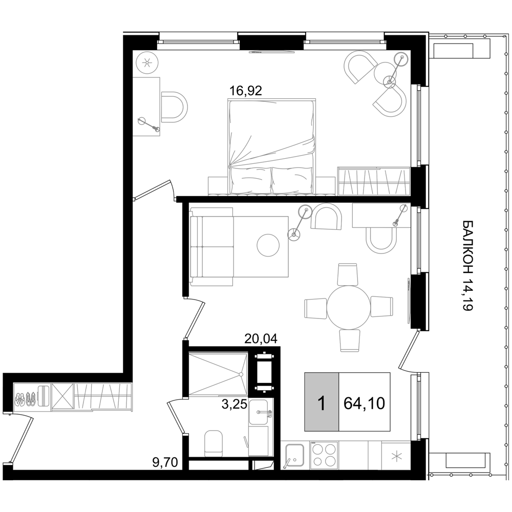 Планировка — ГК Корсаков, 2-комн., 50 м²