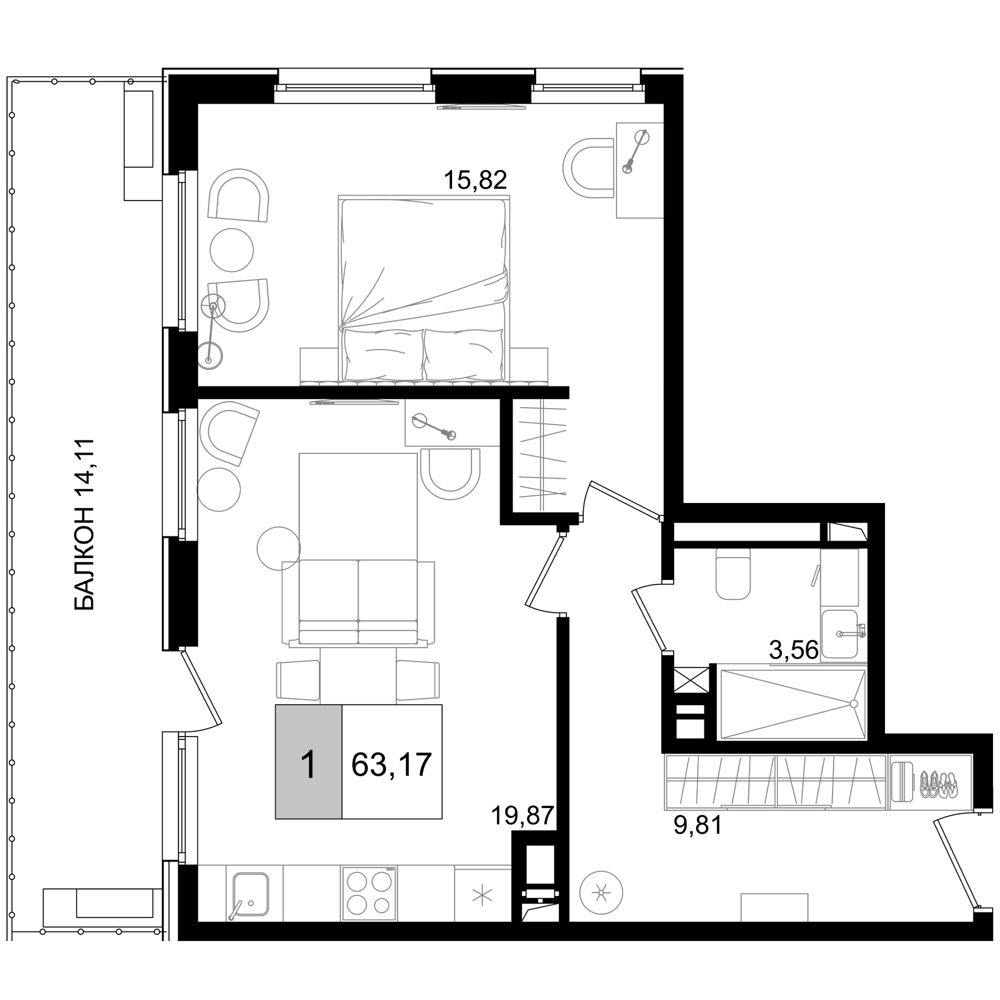 Планировка — ГК Корсаков, 2-комн., 49 м²