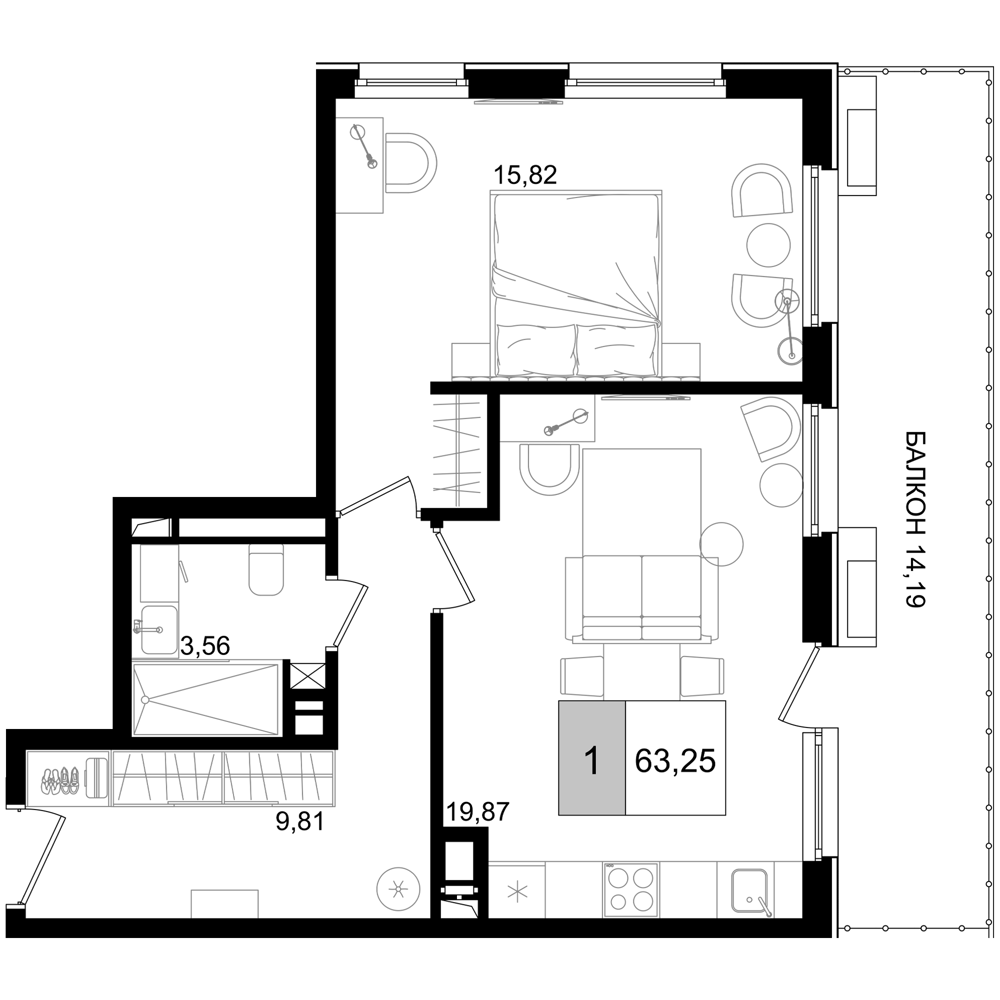 Планировка — ГК Корсаков, 2-комн., 49 м²