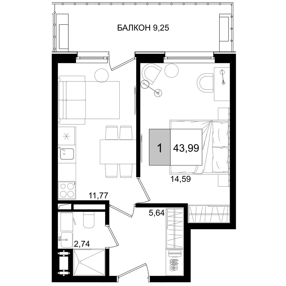 Планировка — ГК Корсаков, 2-комн., 35 м²