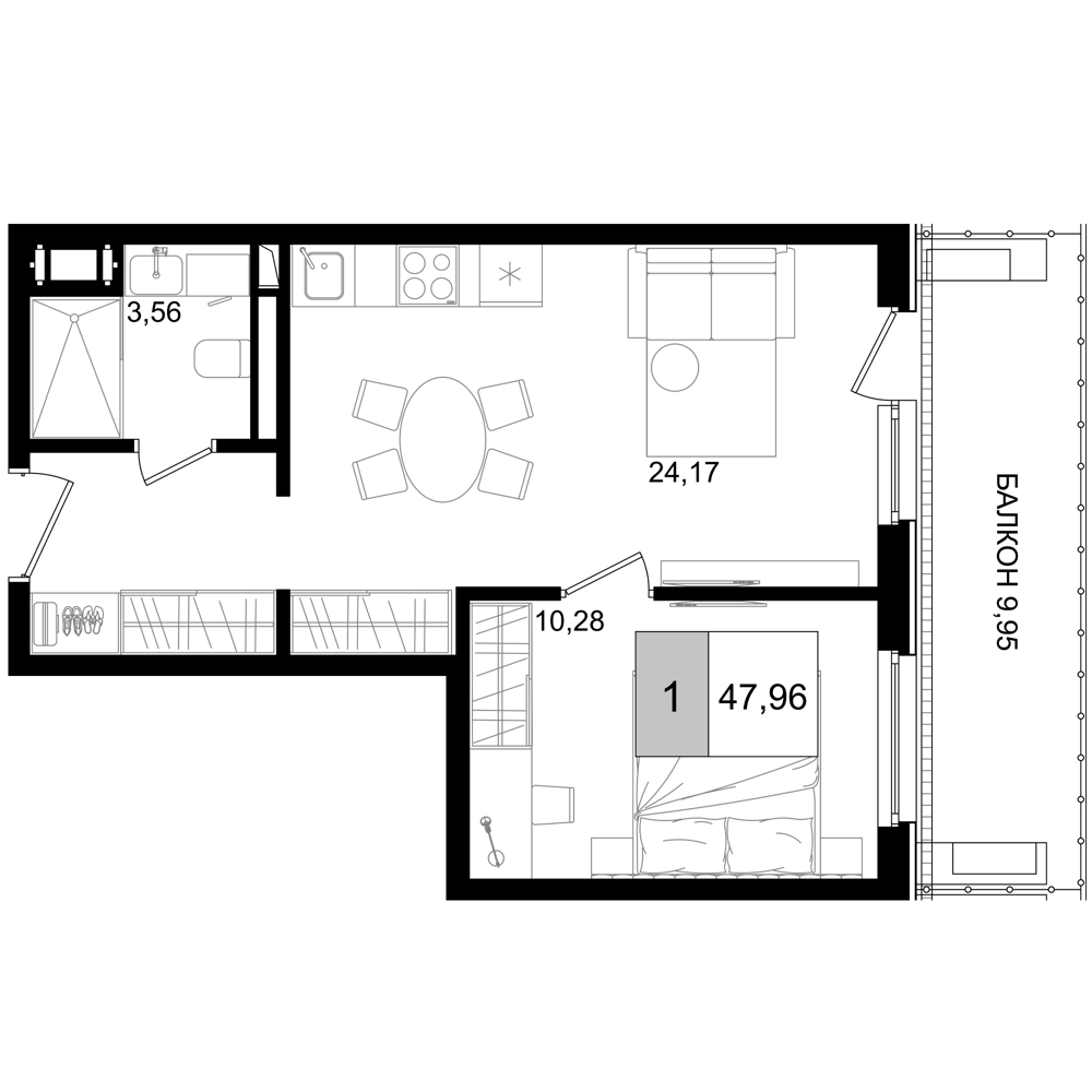 Планировка — ГК Корсаков, 2-комн., 38 м²