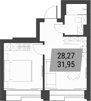 Планировка — Лэнд Лорд, 1-комн., 32 м²