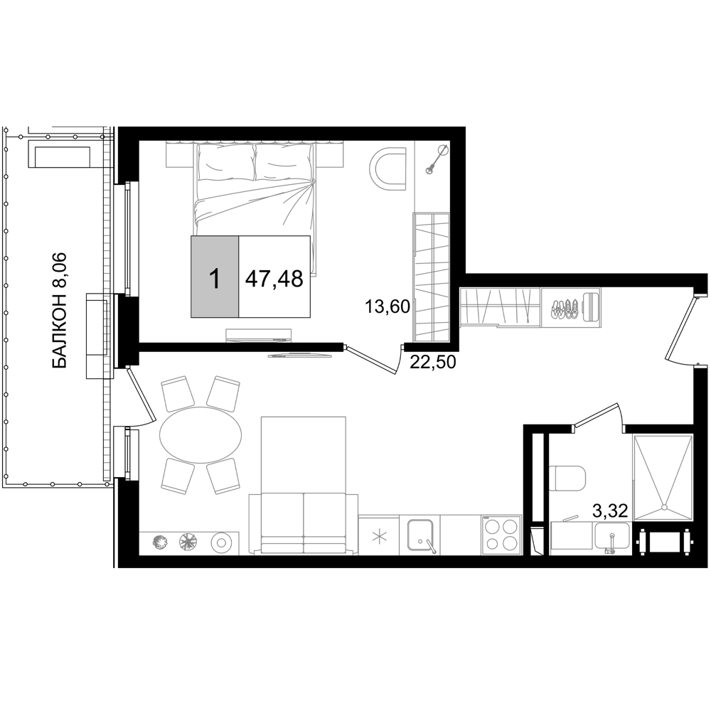 Планировка — ГК Корсаков, 2-комн., 39 м²