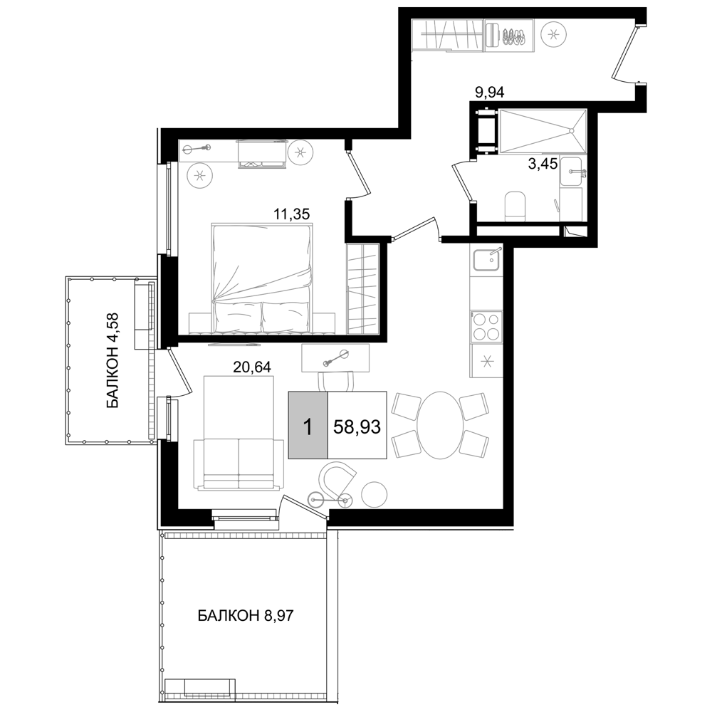 Планировка — ГК Корсаков, 2-комн., 45 м²