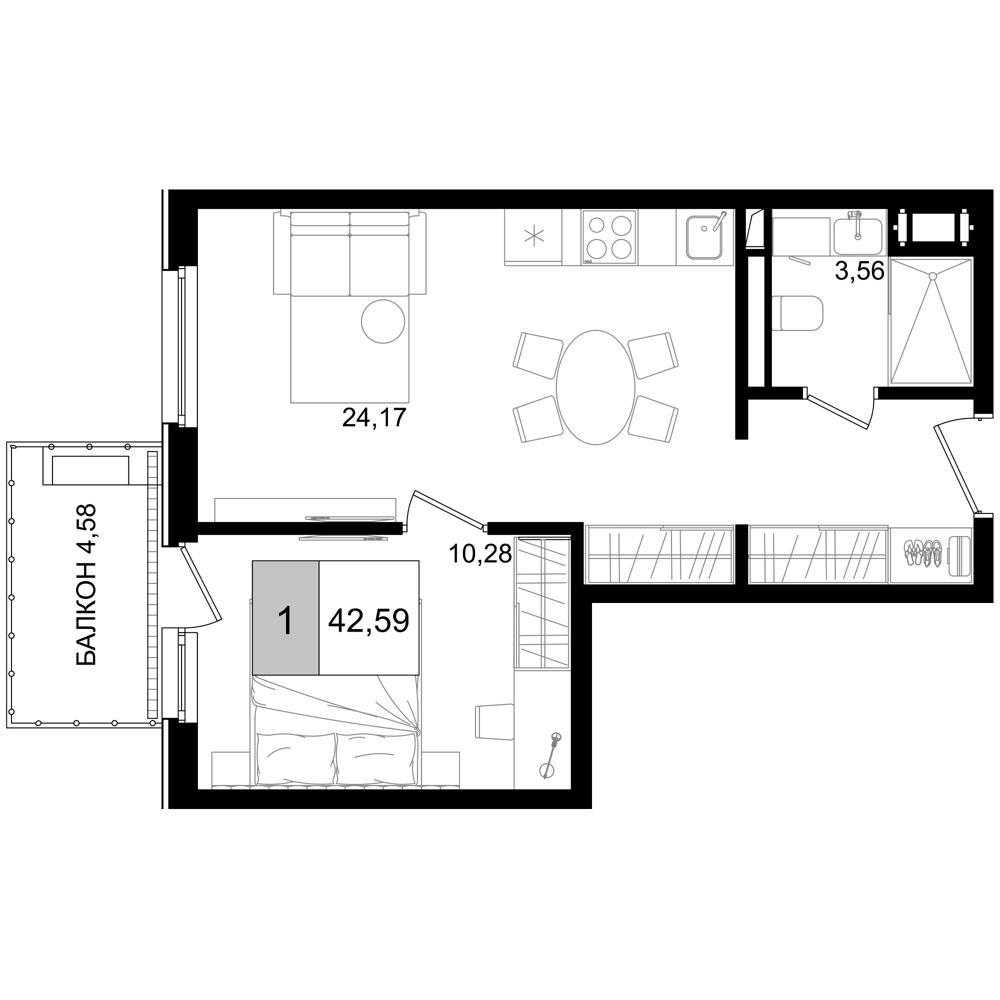 Планировка — ГК Корсаков, 2-комн., 38 м²