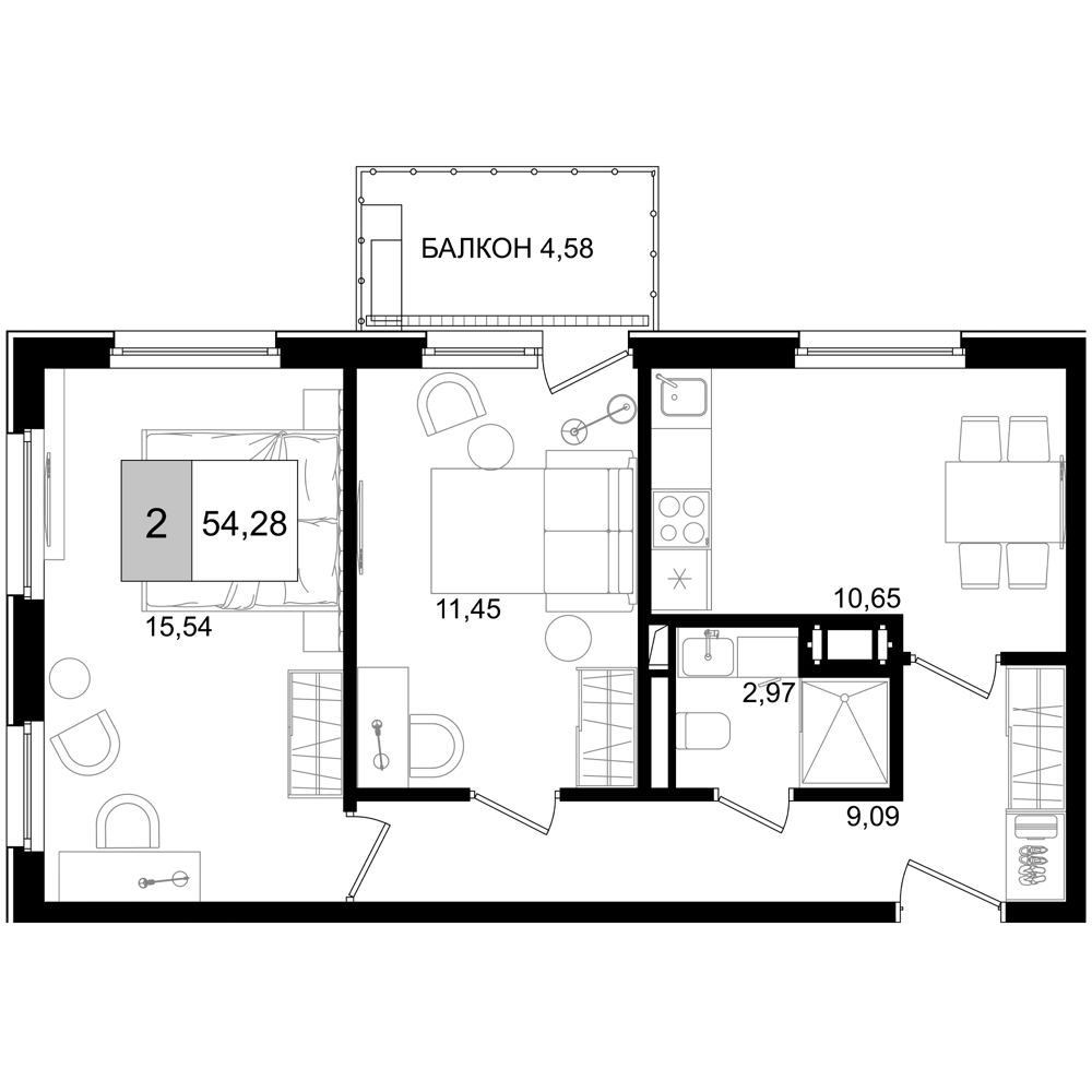 Планировка — ГК Корсаков, 2-комн., 50 м²