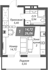 Планировка — Ворошилов, Студия, 26 м²