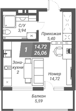 Планировка — Ворошилов, Студия, 26 м²