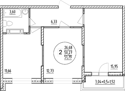 Планировка — Друг, 2-комн., 50 м²