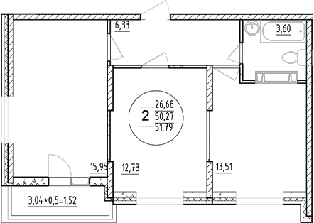 Планировка — Друг, 2-комн., 50 м²