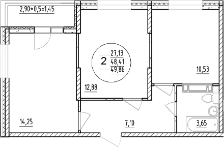 Планировка — Друг, 2-комн., 48 м²
