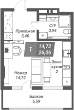 Планировка — Ворошилов, Студия, 26 м²