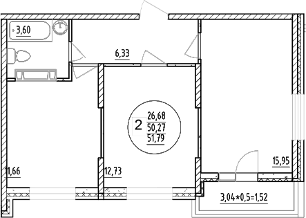 Планировка — Друг, 2-комн., 50 м²