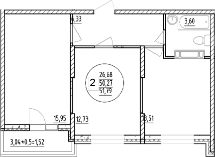 Планировка — Друг, 2-комн., 50 м²