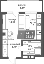 Планировка — Ворошилов, Студия, 26 м²