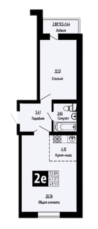 Планировка — Фруктовый сад, 2-комн., 47 м²