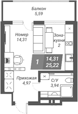 Планировка — Ворошилов, Студия, 25 м²